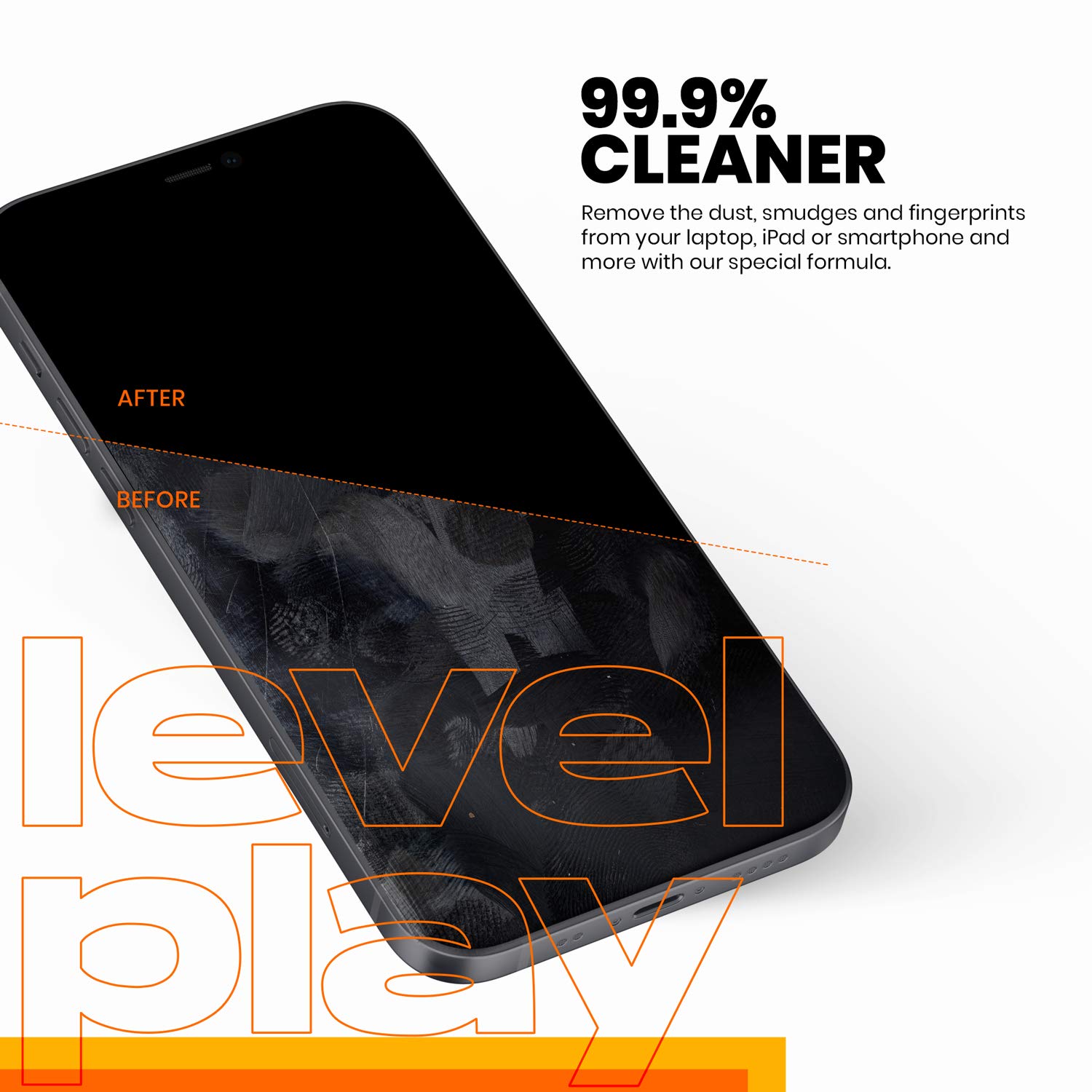 Levelplay Kit Pulizia Schermi - Kit per Touchscreen, Monitor e Lenti Resistente a Impronte Digitali, Formula Senza Alcol e Ammoniaca, Salvietta in Microfibra Lavabile - Flacone Spray 25 ml Per Viaggi