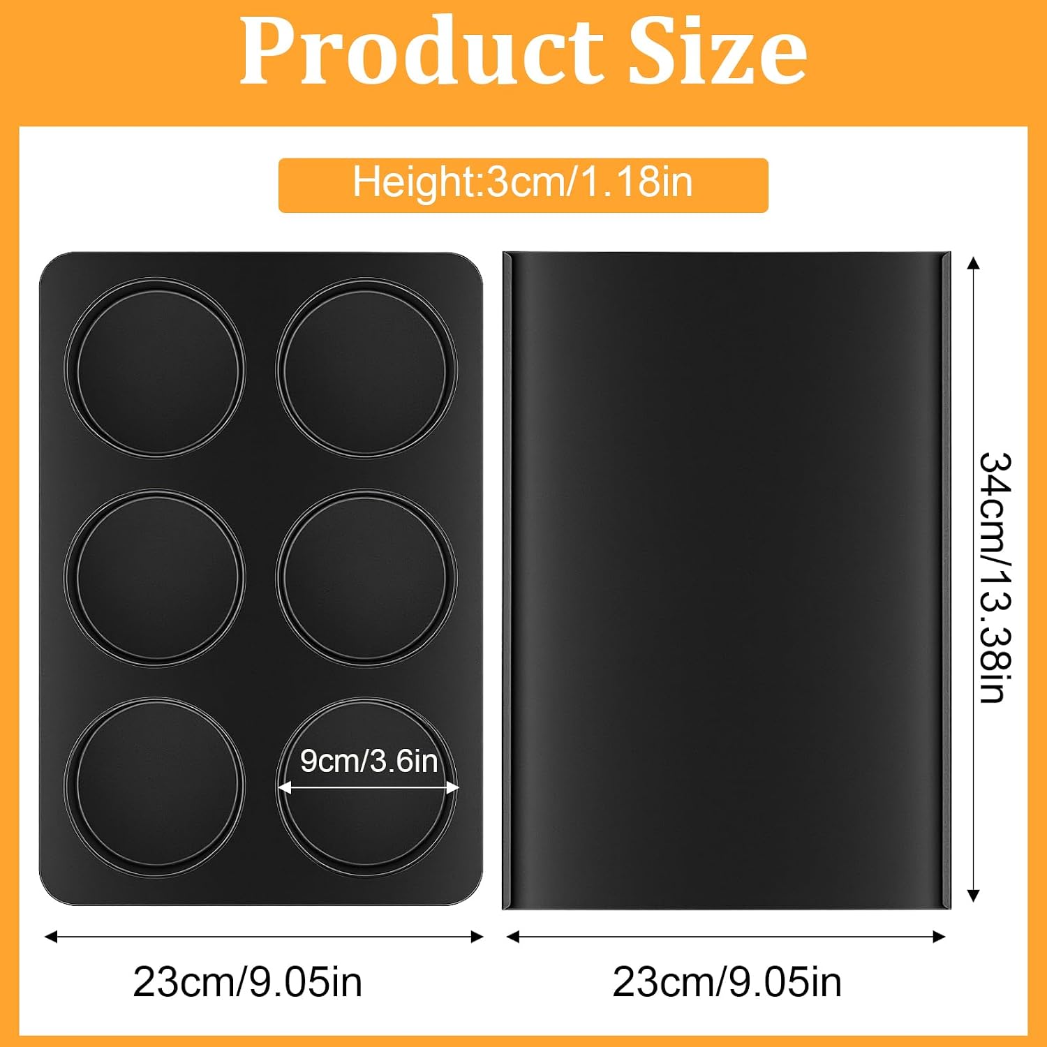 English Muffin Pan - 6 Cup Stainless Steel Muffin Pan with Lid, Straight Side Nonstick Jumbo Baking Mold for Hamburger Buns, Cinnamon Rolls, Quiche & Pancakes (Dark Gray)