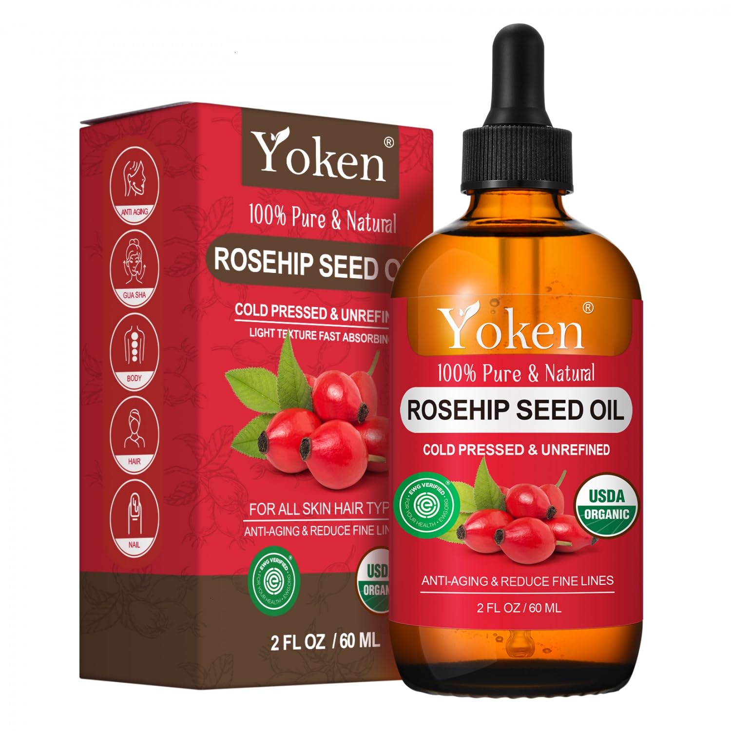 Amazon.com: Yoken Organic Rosehip Seed Oil for Face, 100% Pure and