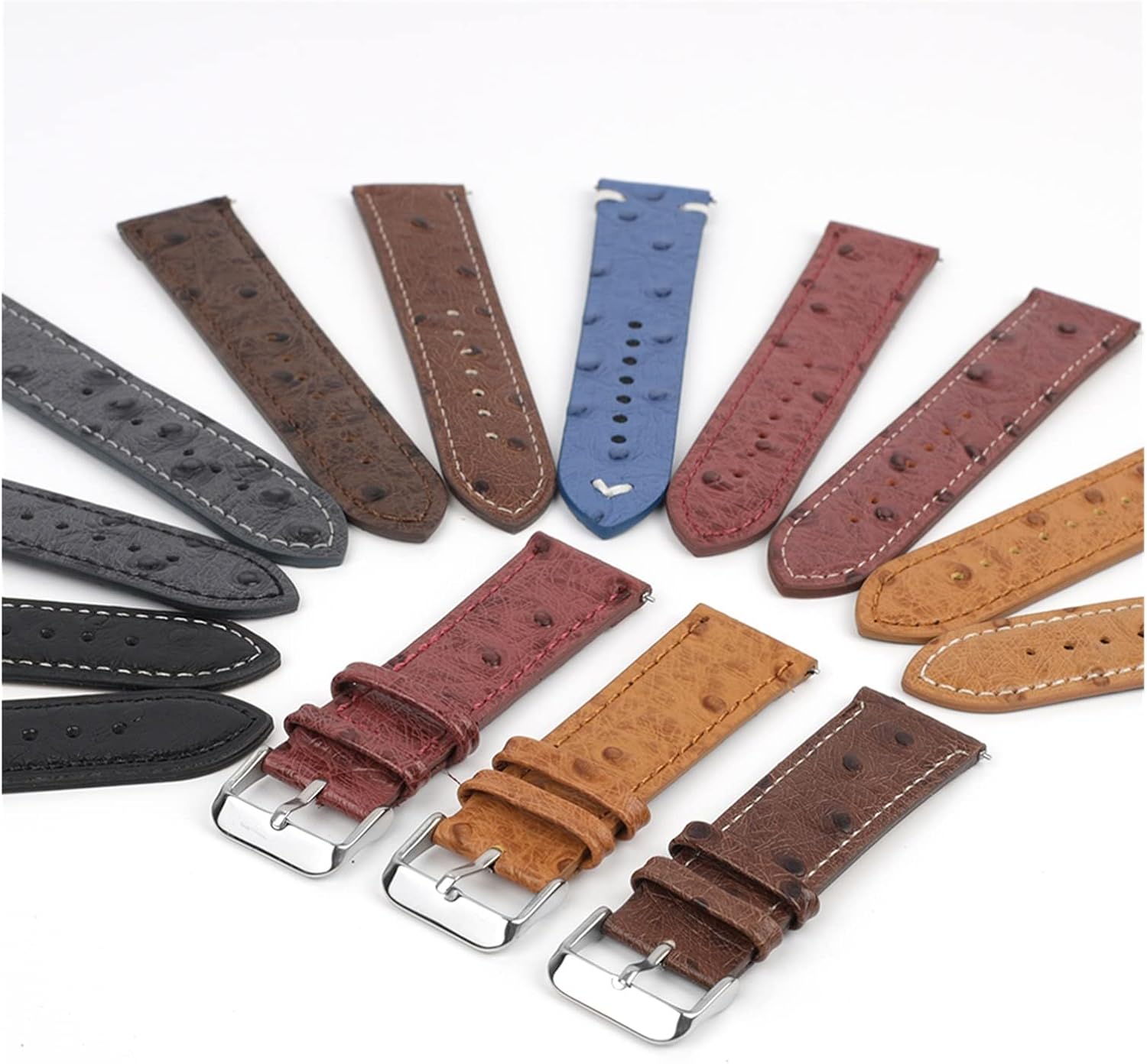 XILILHC Vintage Genuine Leather Watchband 18mm 20mm 22mm Ostrich Pattern Black Watch Strap Belt Compatible With Men Accessories