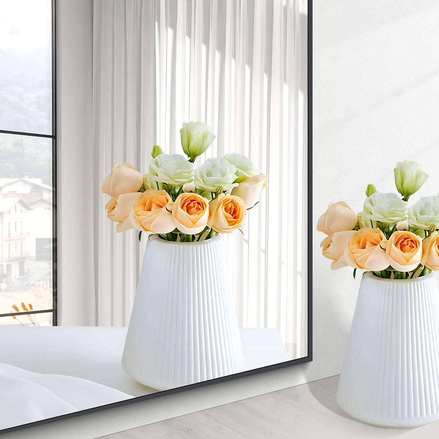 Black Bathroom Mirror for Wall, 36x40 Inch Rectangle Mirrors with Metal Frame, Modern Vanity Wall Mirror Decor for Entryway Hangs, Bathroom Living Room Horizontal or Vertical