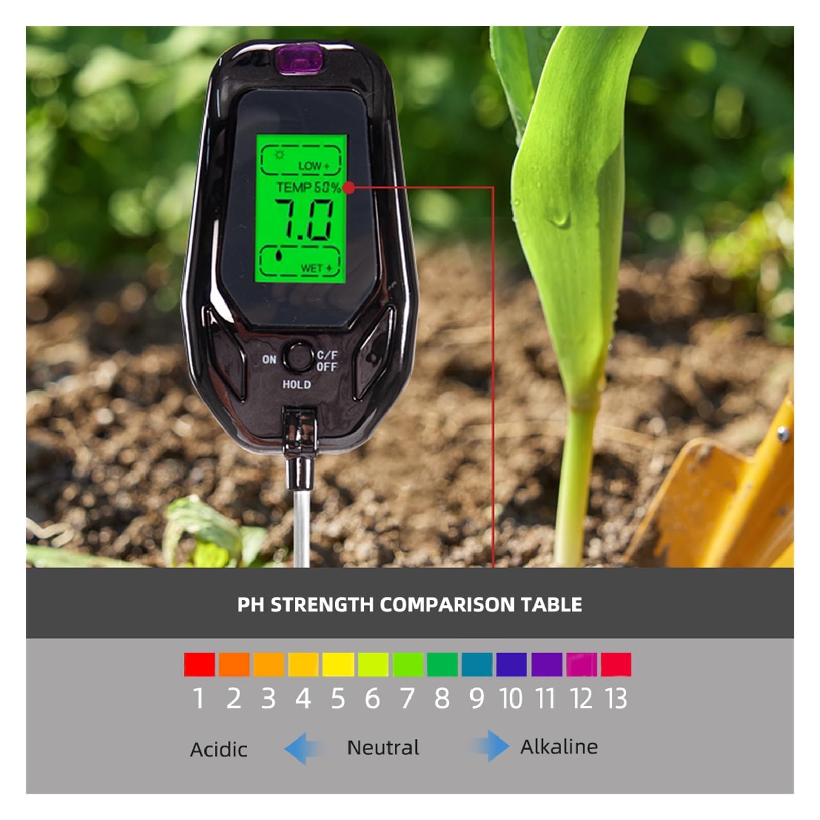 Medidor de Humedad del Suelo Medidor De PH del Suelo 5 En 1, Analizador Digital De Temperatura, Humedad, Luz Solar, Humedad, Acidez del Suelo De Jardín For Plantas De Granja Fiable y Preciso