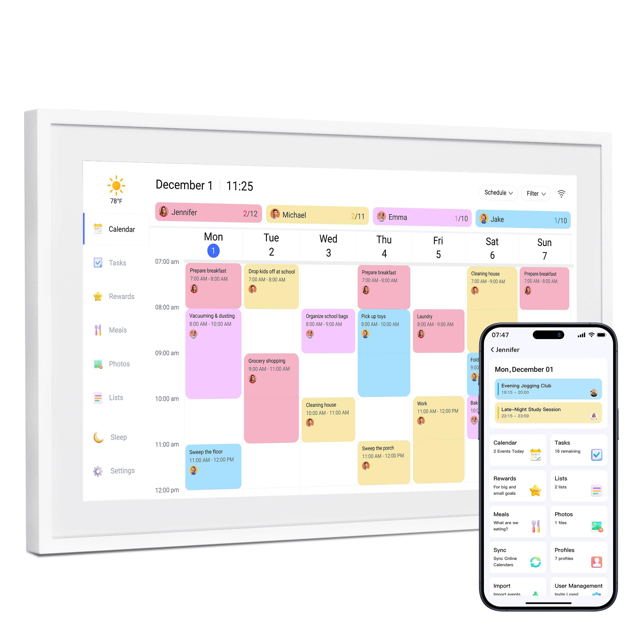 Dragon Touch 15.6 inch Digital Calendar Chore Chart – Interactive Touchscreen, Smart Family Planner, Digital Picture Frame Best Gifts for Christmas,