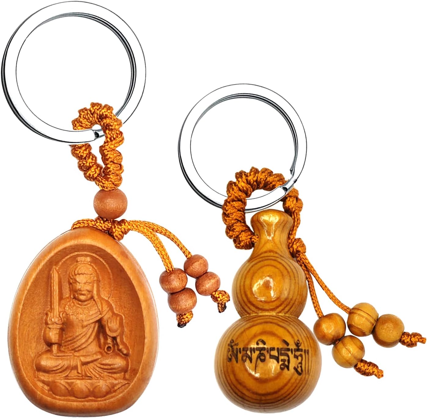 FAZOVIN Buddha Keychain with a Feng Shui Wu Lou Lucky Charm Protection Amulet Make of Peachwood