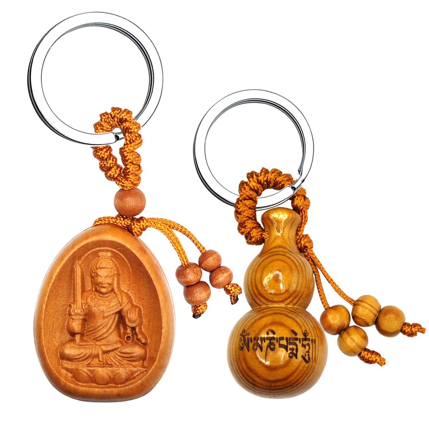 FAZOVINFAZOVIN Buddha Keychain with a Feng Shui Wu Lou Lucky Charm Protection Amulet Make of Peachwood