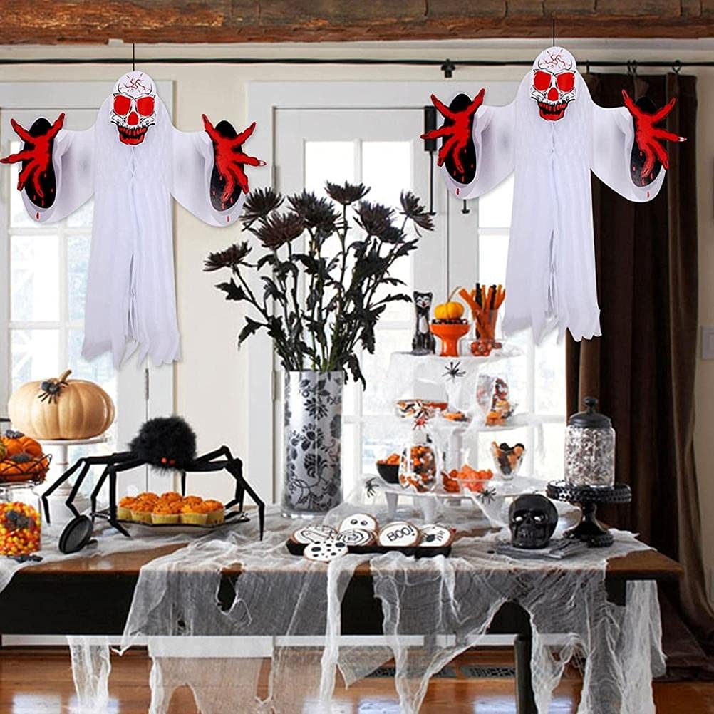 Decoraciones colgantes de fantasmas de Halloween, accesorios de esqueleto colgantes de gasa de tela espeluznante para la decoración del árbol del jardín al aire libre de la fiesta de Halloween little