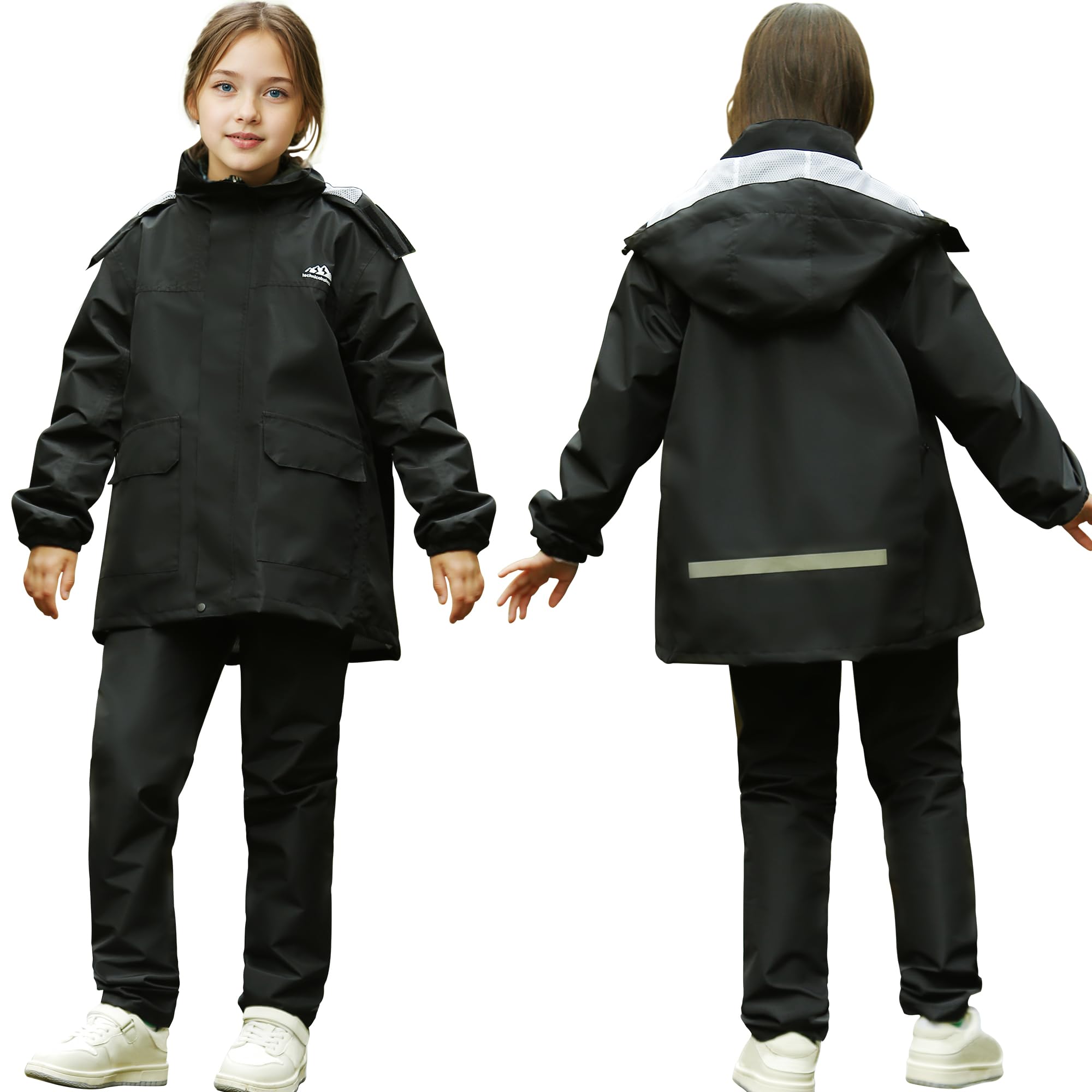 Domueay Kinderregenpak Meisjes Wind- en Waterdichte Regenjas & Regenbroek Licht Gaasvoering Roze Paard Regen Kleding Modderpak Hoodiebroek Regenpak voor 2-3 Jaar