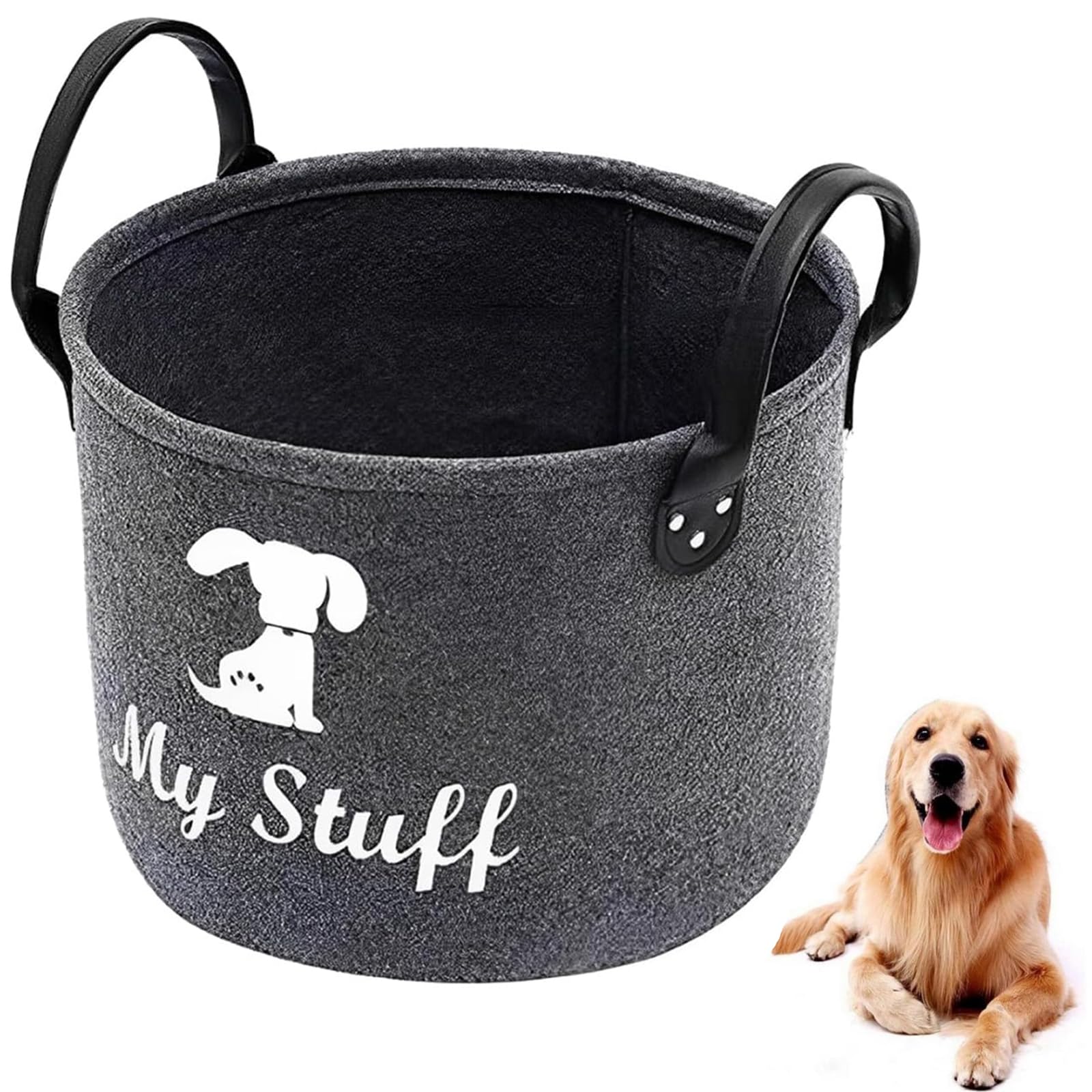 Dog Toy Storage, Dog Toy Box Storage, Toy Box for Dogs for Organizing Pet Toys Blankets Leashes Food - Dark Grey Felt