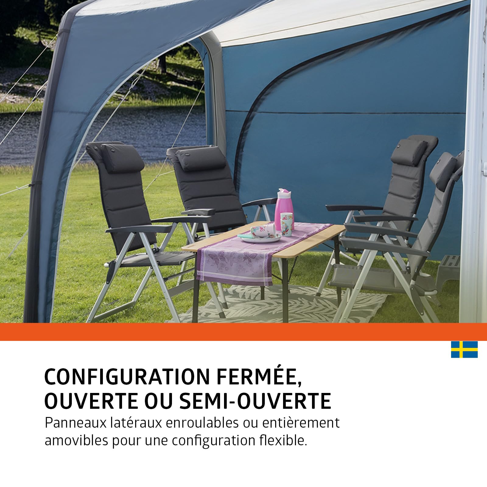 Campout Auvent Gonflable pour Caravane et Camping-Car – 300 x 250 cm – 3000 mm étanche – Hauteur de Montage 235-250 cm – Installation en 15 Min – INCL. Pompe & Haubans tempête
