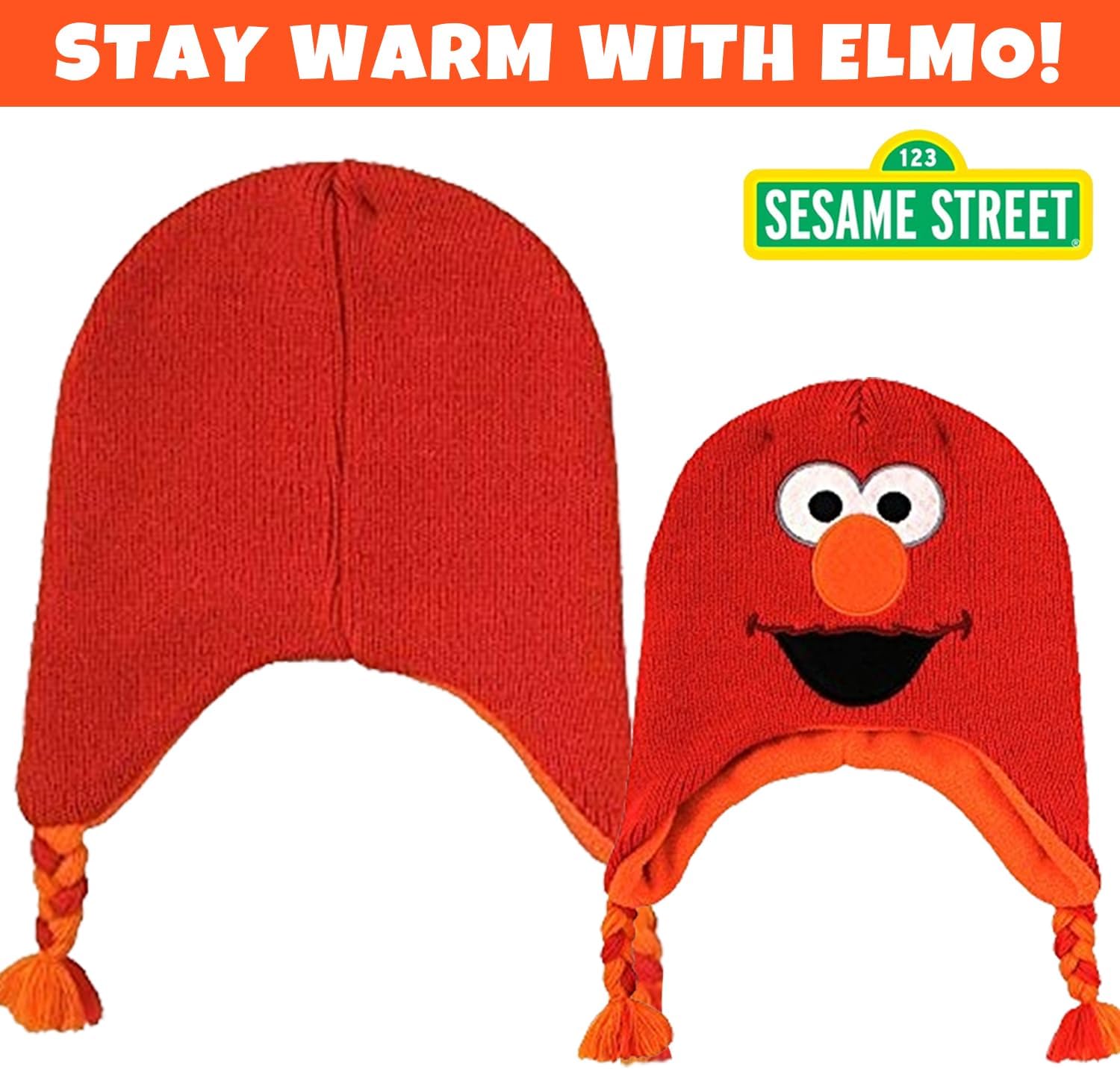 Sesame Street Elmo Hat and 2 Pair Mittens Cold Weather Set (2-4), Size Age 2-4, Elmo Mitten Set Red/Orange
