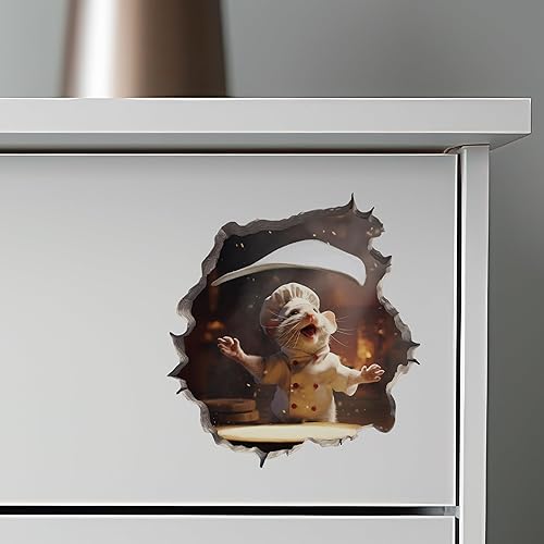 Miniatura 6 de Calcomanía de ratón de pizza en agujero de ratón, adhesivo de pared 3D con agujero de ratón