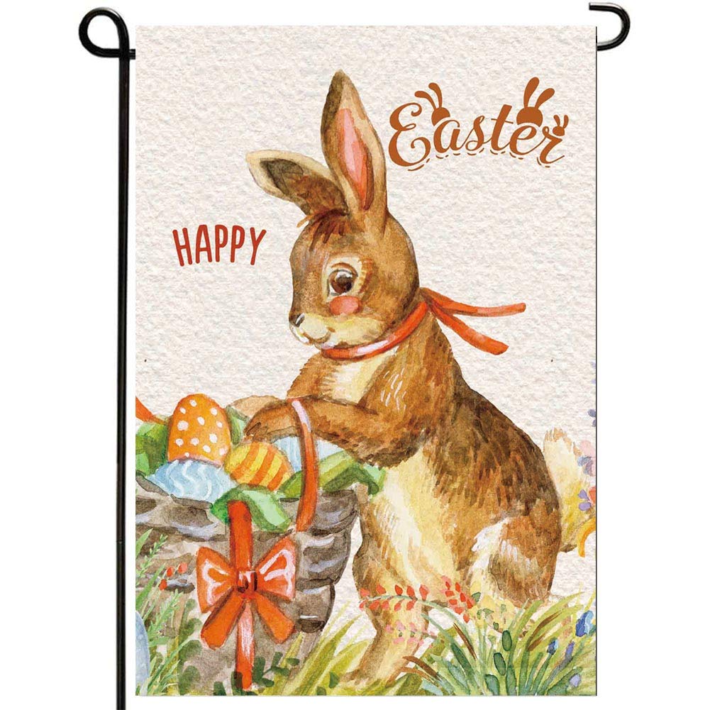 JovenJoven Happy Easter Bunny Vertical Garden Flag Double Sided 12 x 18 Inch Spring Easter Rabbit Eggs Small Yard Garden Flags Easter Decor Outdoor