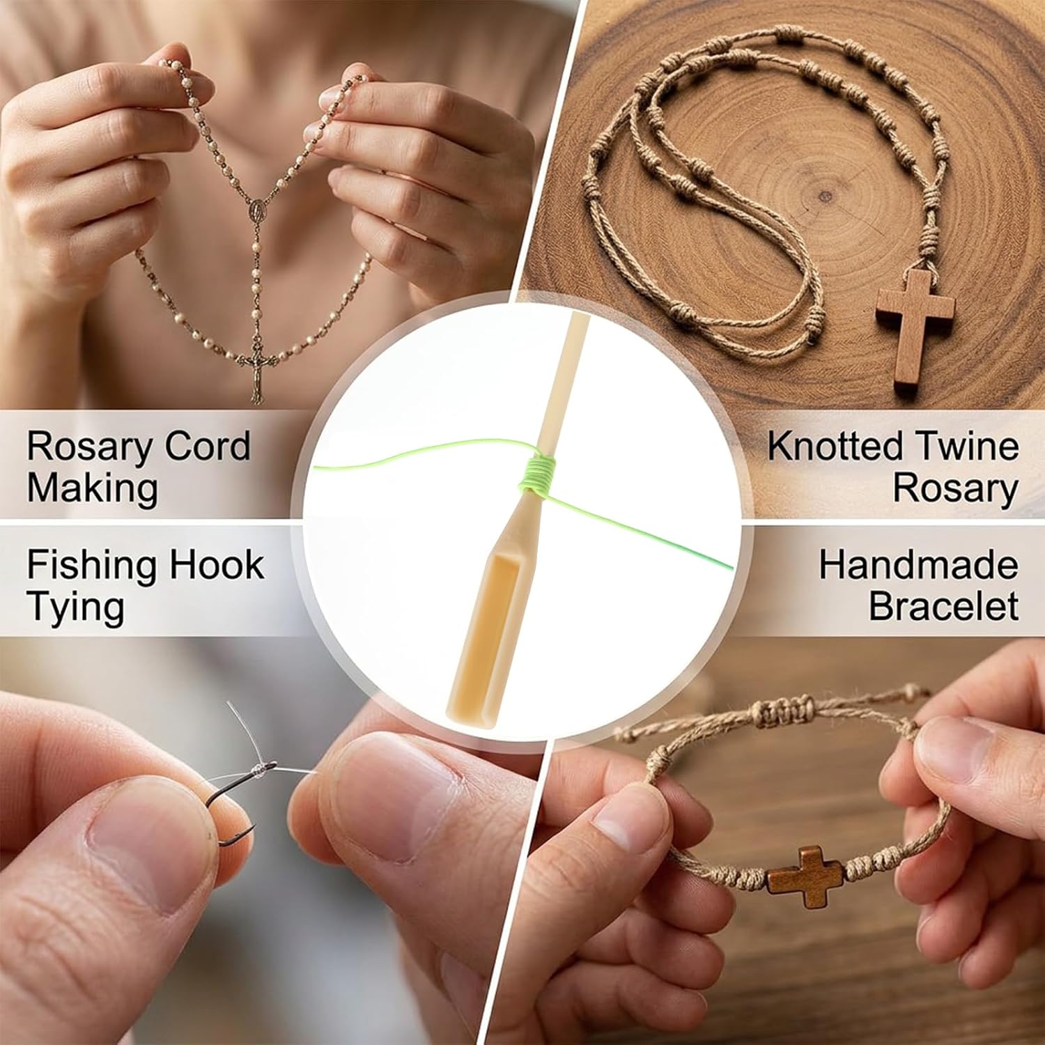 Ajcotahm 2 Pcs Rosary Cord Knotting Tool, Dual Head Twine Knotting Tool Rosary Making Supplies Beading Cord Kit for Rosary Making Jewelry Bracelet