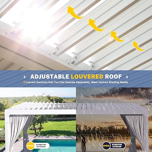 Miniatura 40 de MELLCOM Pérgola con listones de 10 x 12 pulgadas, pérgola de aluminio para exteriores con techo con listones ajustables, cortinas impermeables