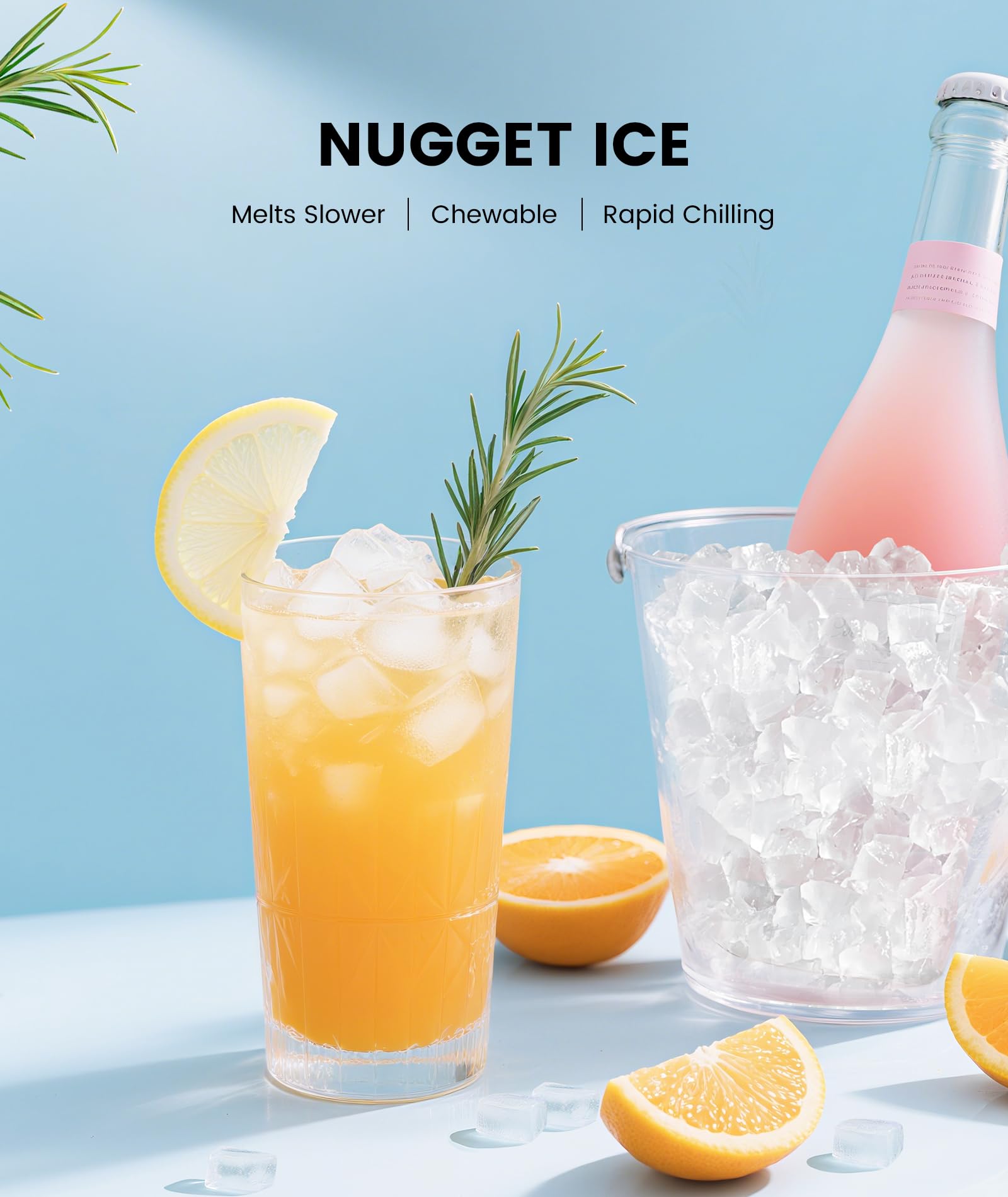 Nugget Ice Maker, 44lbs/24h Ice Makers Countertop Crushed & Pebble Ice Machine With Handle, Auto-Cleaning Pellet Ice Machine With Basket And Scoop For Home/Party/Kitchen/Office(Brushed Silver) on Fridge.com - View 5