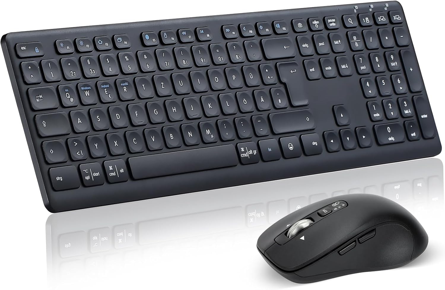 M9300 Wireless Keyboard Mouse Combo, 2-in-1 USB Receiver and Two Bluetooth, 18-Month Battery Life, German QWERTZ Layout for Computers, Laptops, PC, Offices-picture-22