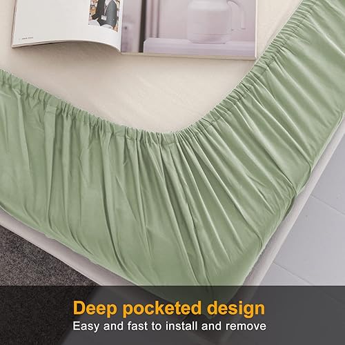 Miniatura 62 de Sábana bajera ajustable individual XL para dormitorio universitario, sábanas 100% algodón egipcio, sábanas bajeras de lujo con bolsillo profundo