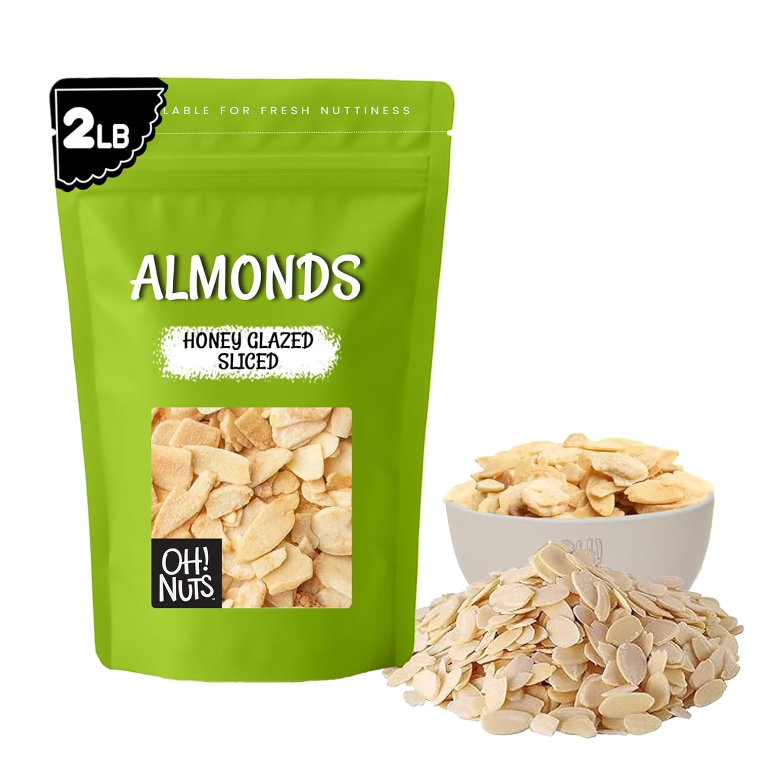 Oh! Nuts Almonds Natural Sliced - Raw - 100% Natural - 2 lb - High-Protein Almond Slices - Packed in New York Zip-Seal Bag for Exceptional Freshness