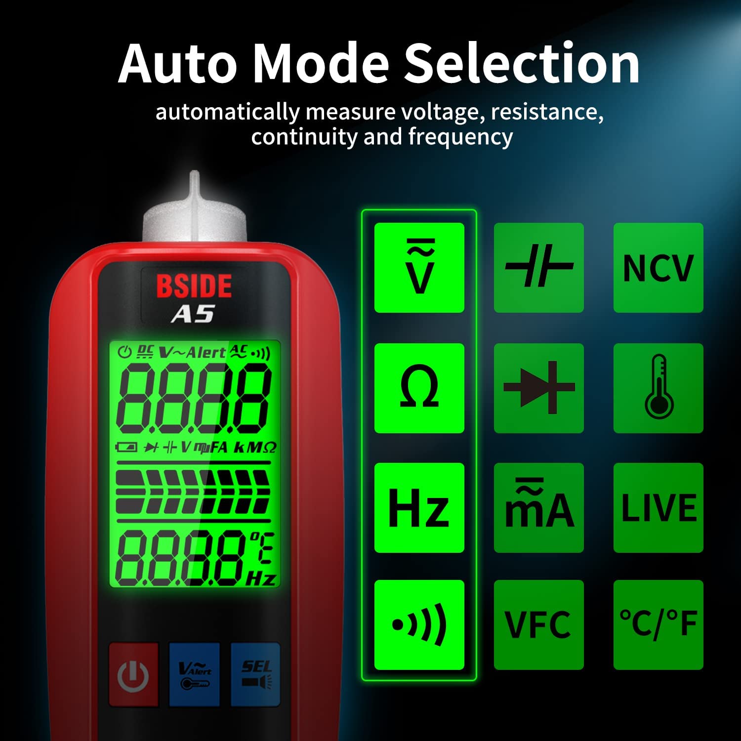 BSIDE A5 Multimeter Auto Mode Selection Display