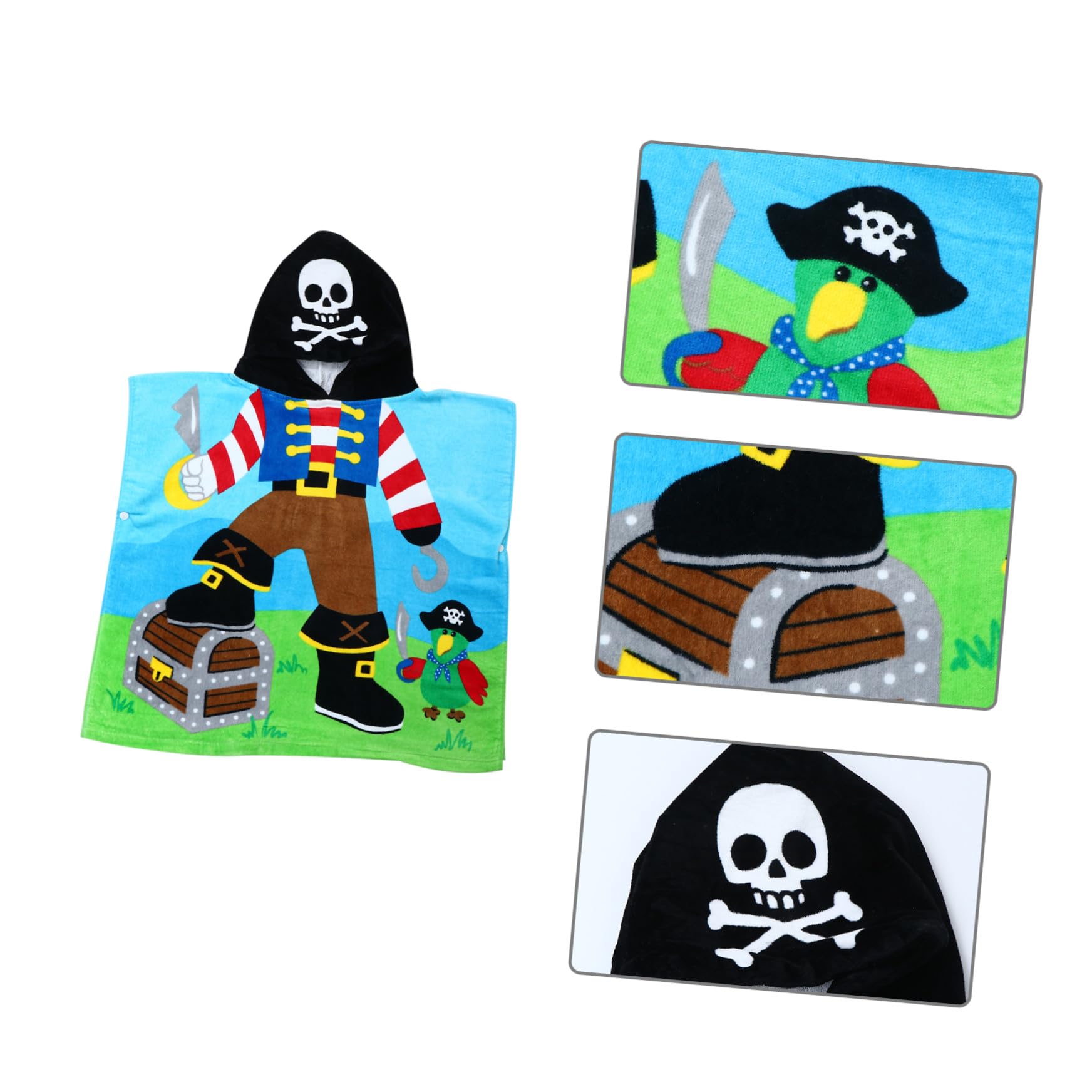 Kinder Kapuzenbadetuch Baumwolle Saugfähiges Badeponcho mit Druckknopf Cartoon Motiv für Strand Schwimmbad