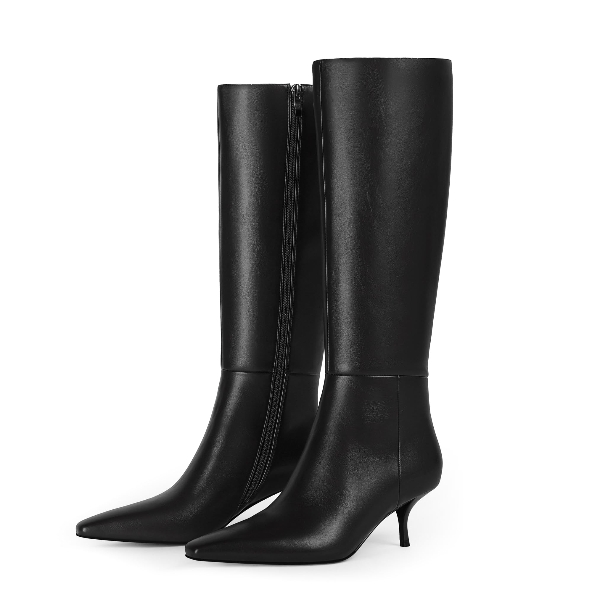 Knee High Boots Women Faux Leather Boots Low Heel Square Toe Side Zipper Fall Long Tall Boots for