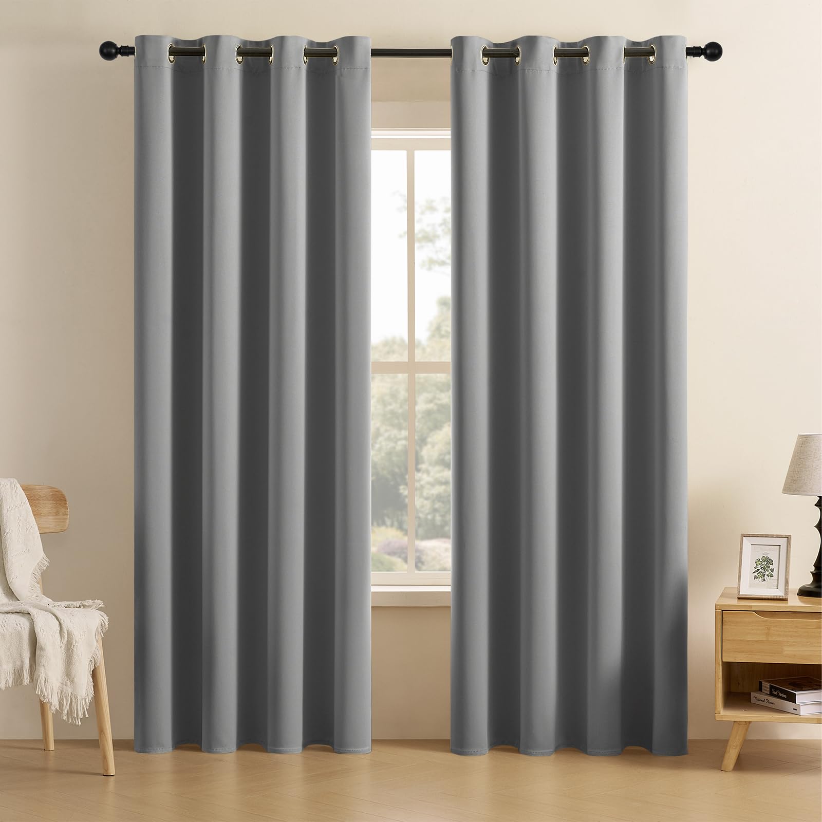 CUCRAF Light Grey Blackout Curtains 84 inch Length 2 Panels Set