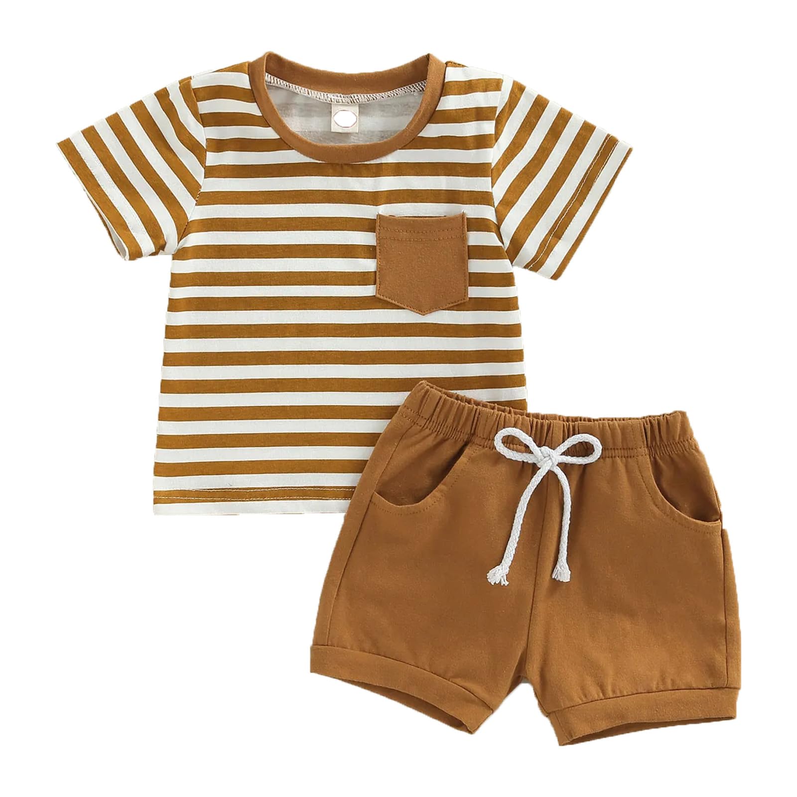 Ensemble Vêtement Bébé Garçon Casual Manches Courtes T-Shirt Tops et Rayé + Pantalon Jogger Short 2 Pièces Ensemble de Survêtement