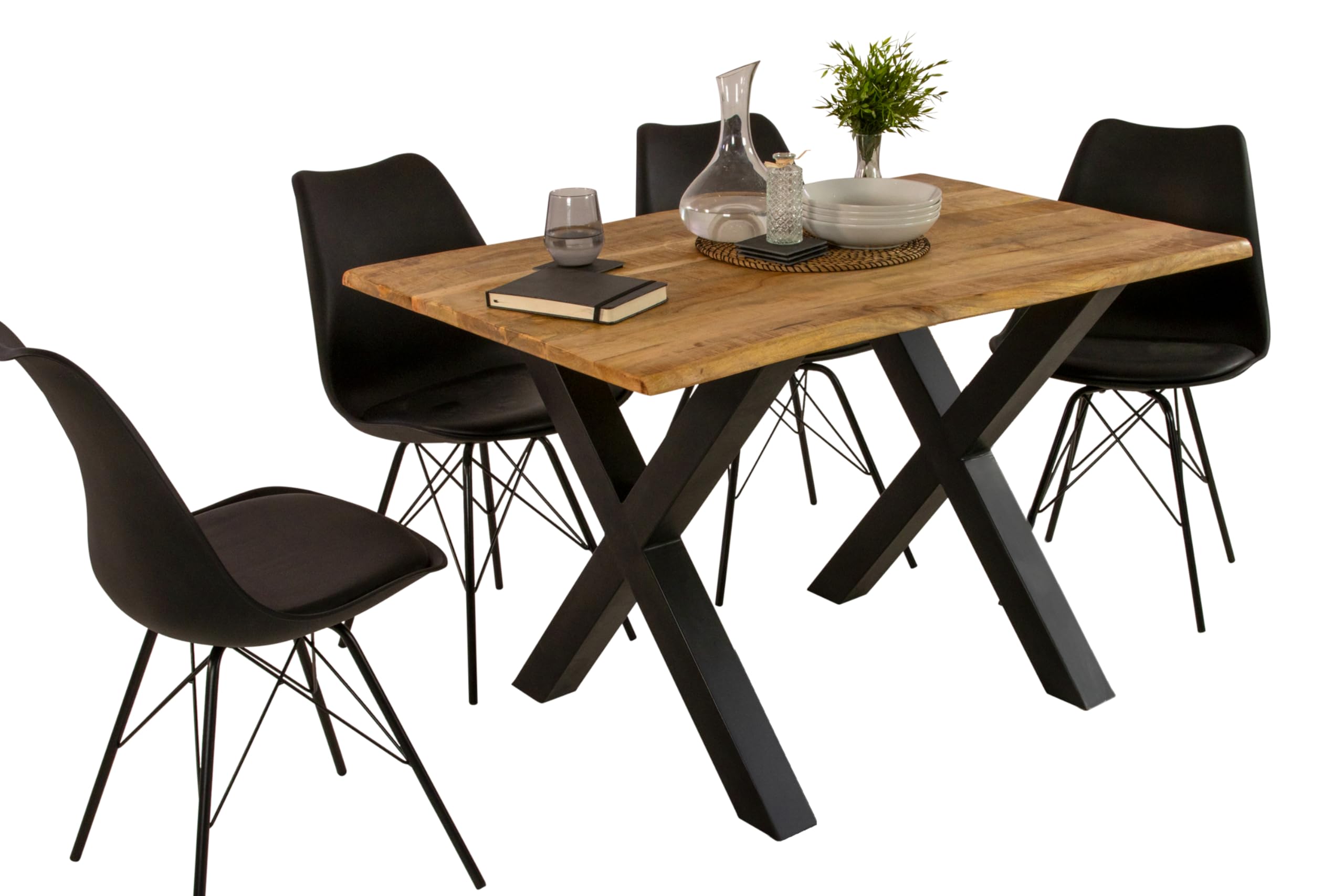 SAM Esstisch Mirabelle 200x100 cm Mangoholz Baumkante X-Gestell schwarz