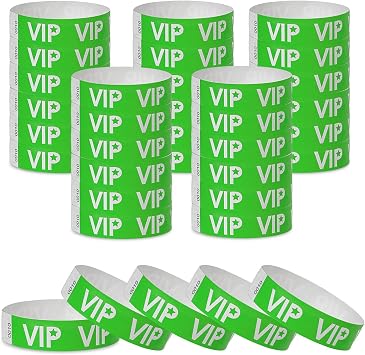 500 Pcs VIP Paper Wristbands for Events Waterproof Wrist Bands Lightweight Festival Identification Bracelets Neon Adhesive Event Arm Bands for PartyGreen