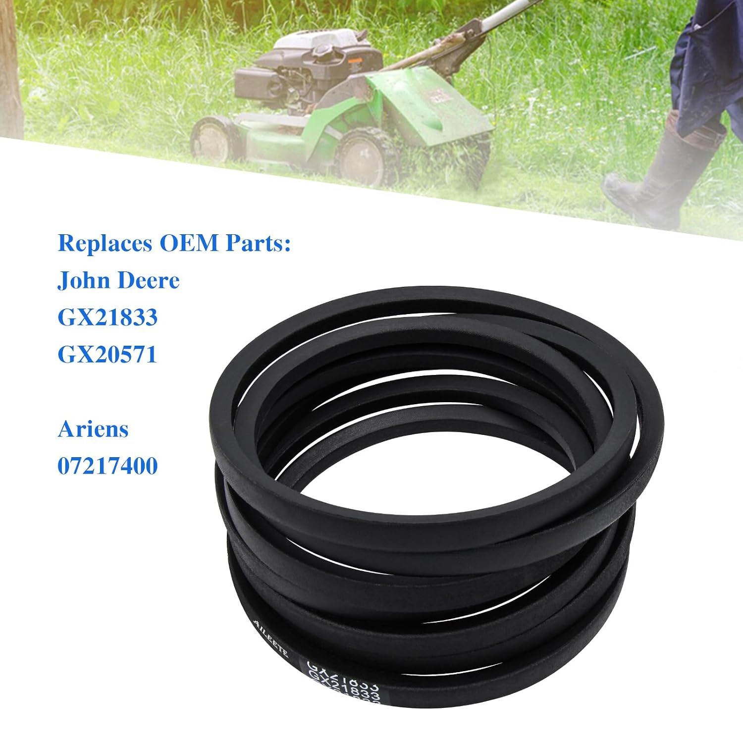 GX21833 Deck Belt 1/2" x 141" for John Deere D140, D155, D160, E140, E150, E160, E170, S140, S160, S170, LA140, LA145 Riding Mower with 48'' Deck, Replace John Deere 48 inch Mower Belt GX20571