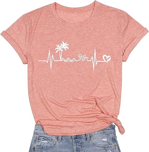 Camiseta de manga corta con estampado de corazón para mujer, camiseta con estampado de corazón y estampado de corazón