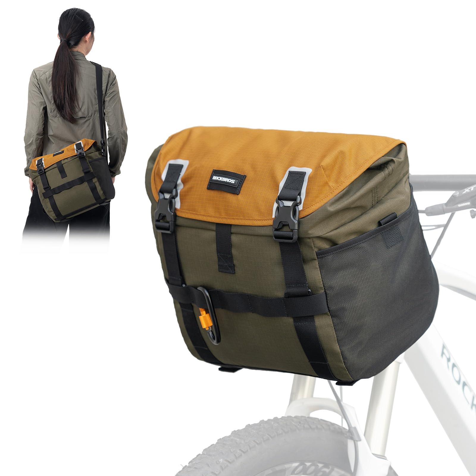 ROCKBROS Fahrradtasche Lenkertasche 13,5–24 L Erweiterbar– Bikepacking Tasche Vorne mit Schultergurt für E-Bike, Rennrad, Trekkingrad & Faltrad