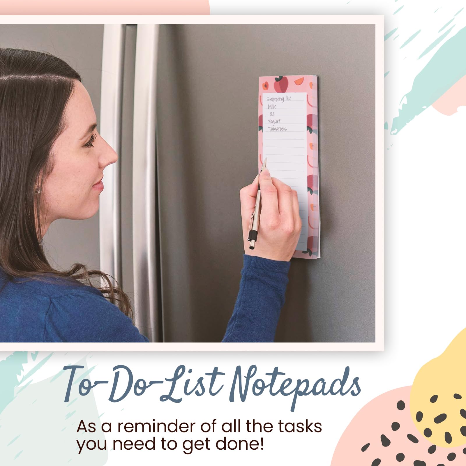 Grocery List Magnet Pad for Fridge 6-Pack Magnetic Note Pads Lists, 60 Sheets Per Pad, 6 Cute Fruit Designs - Image 3
