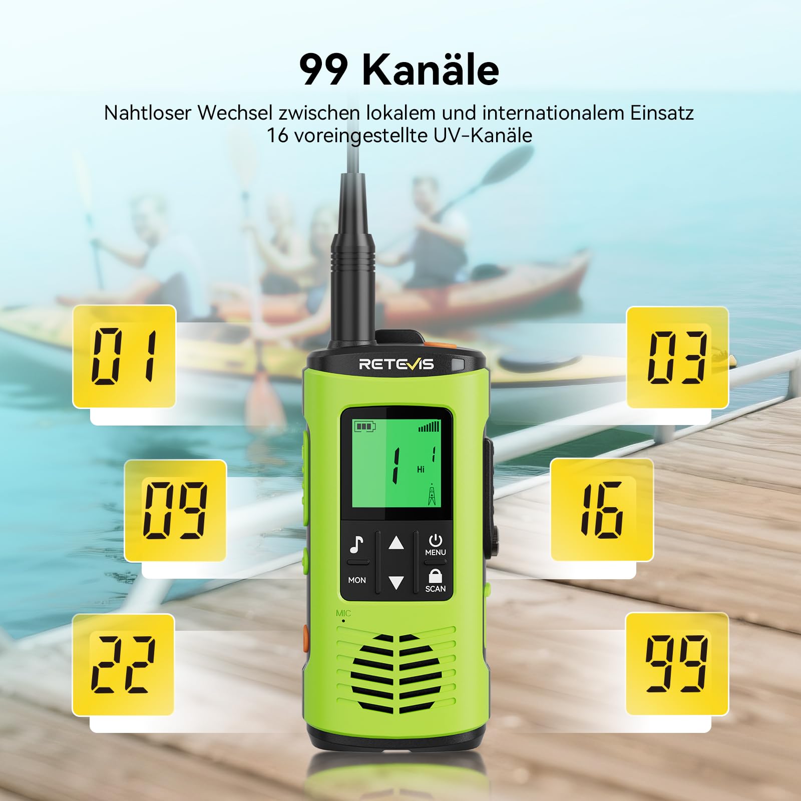 Retevis EZTalk 64S Walkie Talkie, IP68 Wasserdichtes Funkgerät Langstrecken | RT649P 2.0 Funkgeräte für Kajak, Camping Angeln, Korrosionsbeständige, Rechargeable, Taschenlampe, SOS-Alarm, Robust Radio