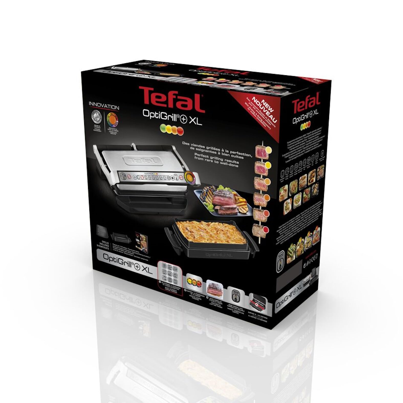 Tefal OptiGrill+ XL | Kontaktgrill mit automatischer Temperatur-Anpassung | 9 automatische Programme | XL-Grillfläche | inklusive Backschale | GC724D12