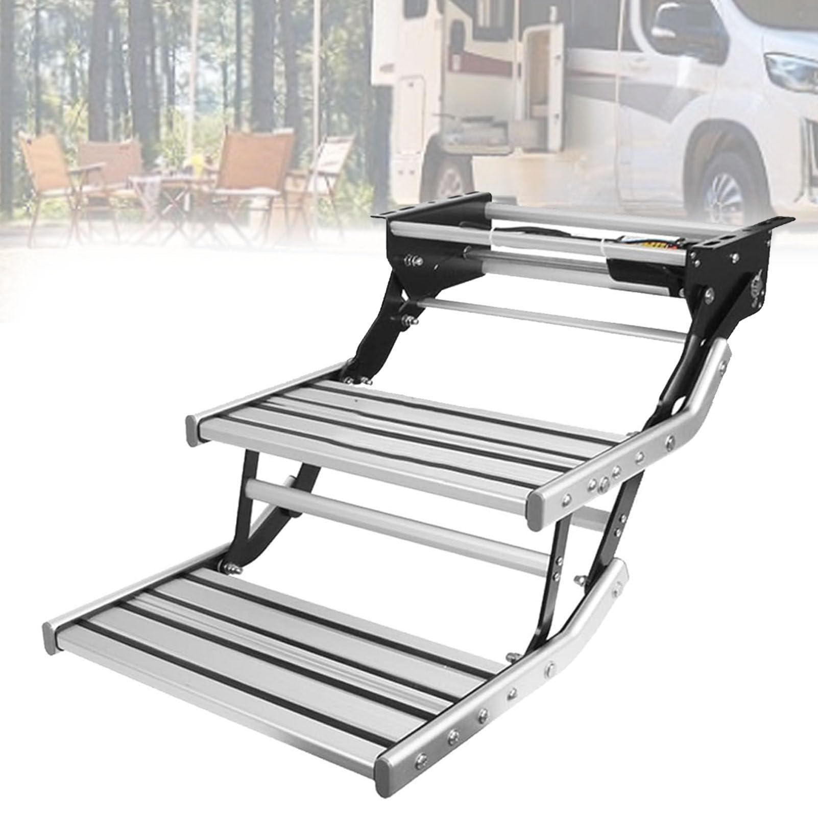 Pfps Electric Retractable RV Steps, Aluminum Alloy Telescopic Folding RV Entry Stair, LED Lighting, Foldable Step for Camper Van Motorhome 24V-Double