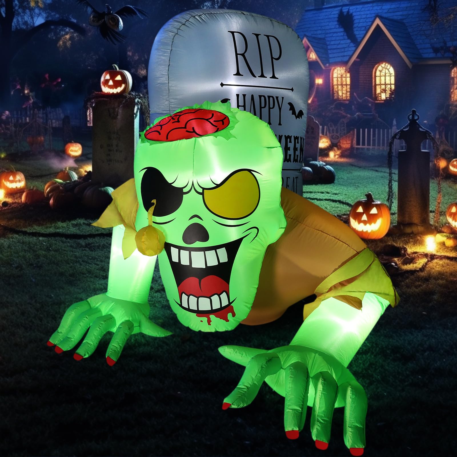 BLOOMWIN Gonfiabili Decorazioni Halloween Esterno - 2,6 x 1,5m Zombie & Lapidi Halloween Decorazioni Horror con Luci LED 12V per Addobbi Natalizi, Albero di Natale, Giardino Autunnali, Casa Interni