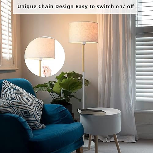 Miniatura 5 de Lámpara de pie para dormitorio, lámparas de pie de granja para sala de estar, lámpara de poste de mediados de siglo, pantalla de lámpara de lino,