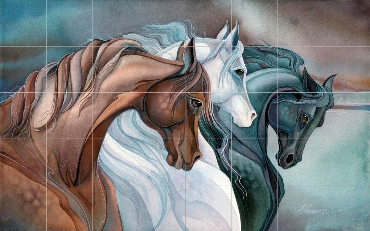Ceramic Backsplash Tile Mural Horse Animal Equine Kitchen/Bathroom - Sisters of The Wind Horses - Jody Bergsma