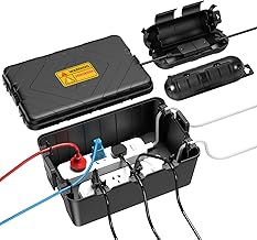 Housolution Large Outdoor Electric Box with 2 Socket Protector Covers, IP54 Waterproof, Weatherproof Box for Power Strip, Timer, Plug & Christmas Lights, Black