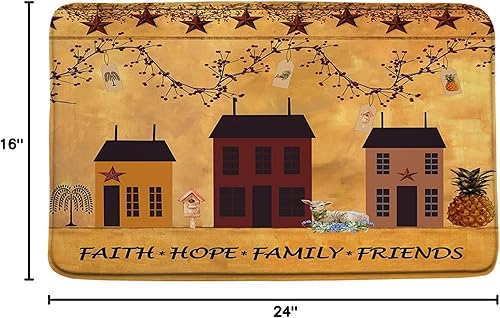 Miniatura 4 de Sunhe Tapete de baño rústico de granja, vintage, primitivo, estrella oxidada, estrella patriótica, fe, esperanza, familia, estampado retro, de