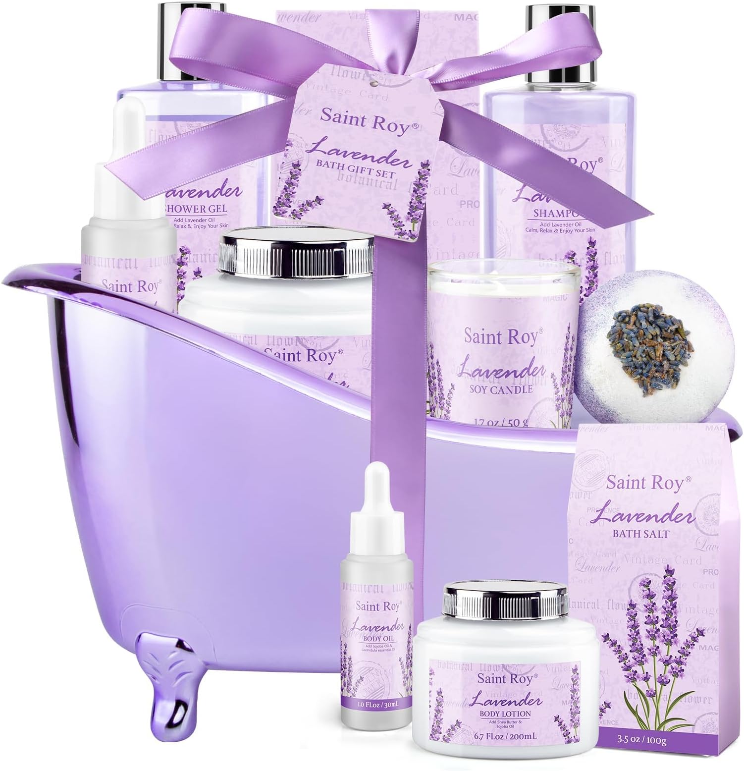 Fathers Day Spa Gift Basket for Women - Lavender Bath Sets for Women Gift Aromatherapy Home Spa Kit with Shower Gel, Shampoo, Body Oil, Bath Bomb, Soy Candle & More, Best Gifts for Her Mothers day