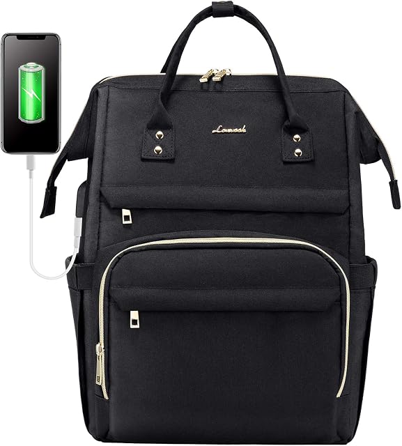 LOVEVOOK Laptop Backpack Womens Laptop Backpack for Women Travel Backpack Casual Daypack Waterproof Bag with USB Charging Port fits 14 15.6 for Work School Business College (15.6inch, Black)