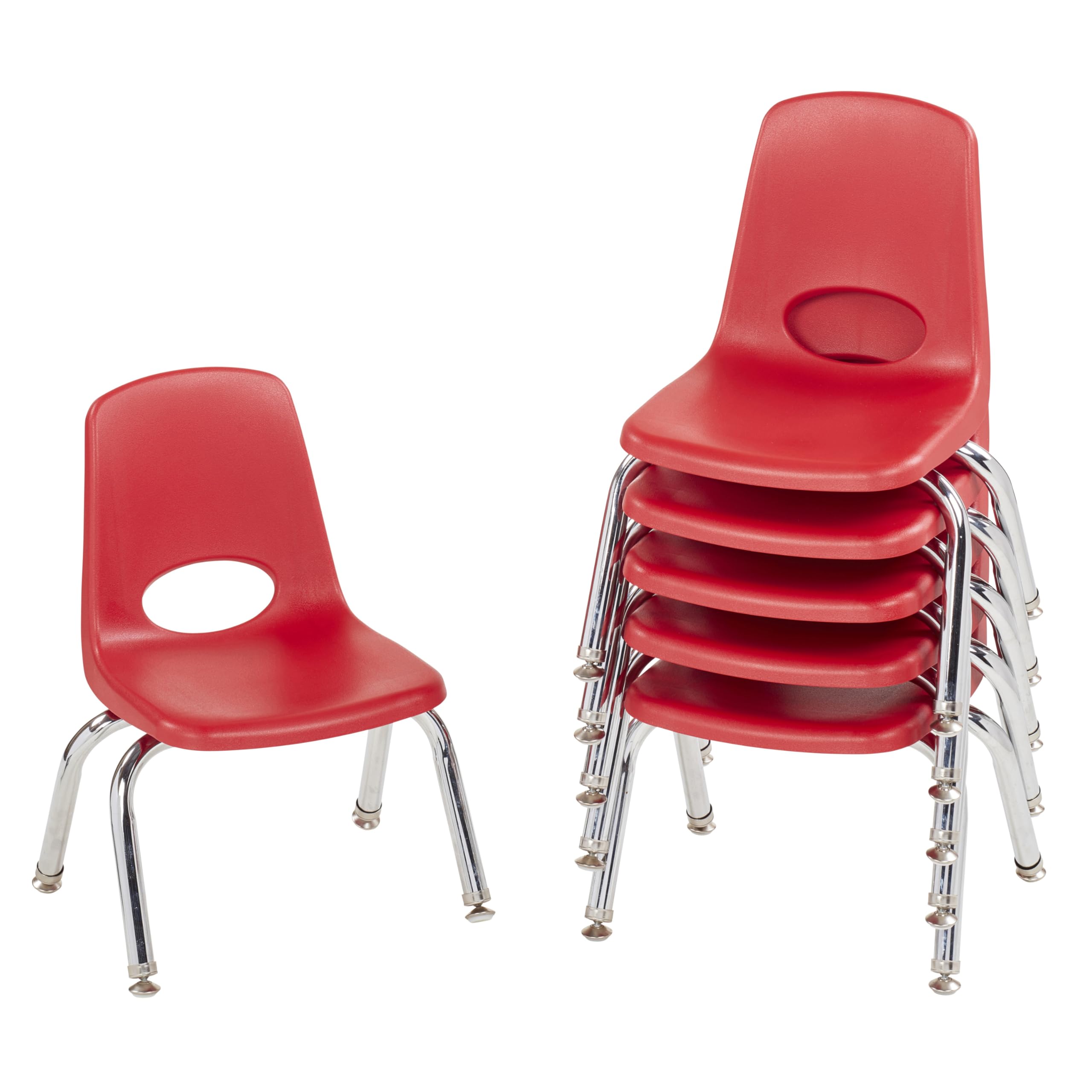 FDP 10" School Stack Chair,Stacking Student Seat with Chromed Steel Legs and Nylon Swivel Glides; For In-Home Learning or Classroom - Red (6-Pack),