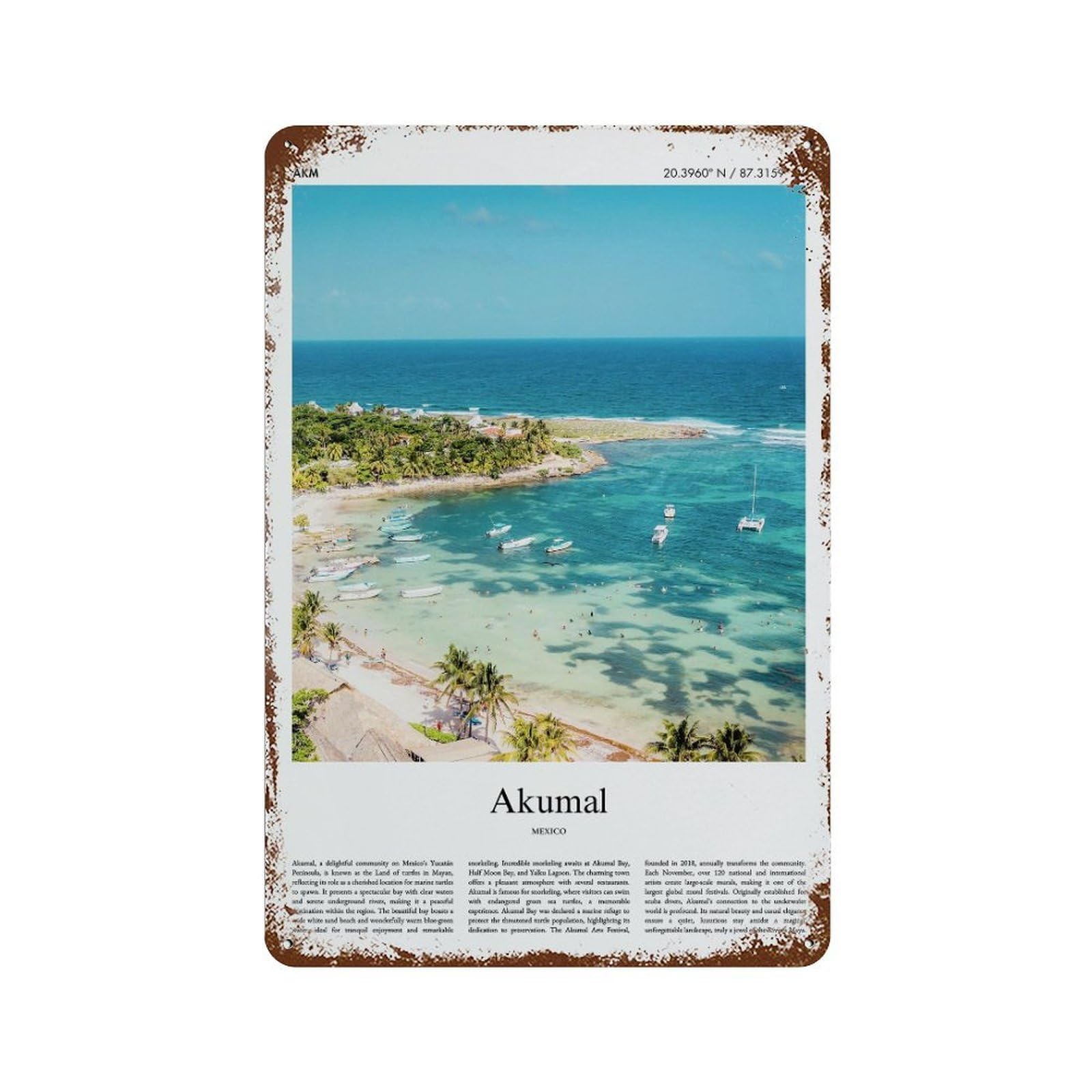 xiaoxiaoshen Akumal Mexico City Scenery Wall Decor Art Metal Tin Poster Modern Home Decor Art Home Bar Shop Decorations Vintage Sign 30x20cm