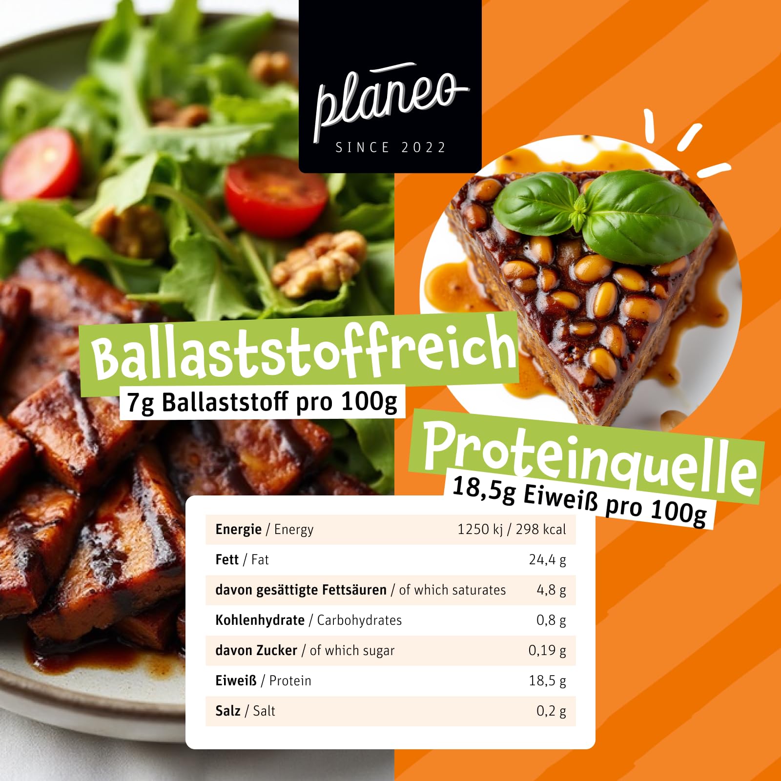 Planeo Tempeh Marninert 3x200g - Beste Qualität - Lange, ungekühlt haltbar - fein gewürzt - Soja aus der EU - Planeo (3 x 200g)