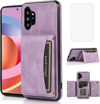 Design for Samsung Galaxy Note 10 Plus Wallet Case with Tempered Glass Screen Protector PU Leather Credit Card Holder Slot Phone Cases Kickstand Shockproof Protective Cover for Women 6.8" Purple