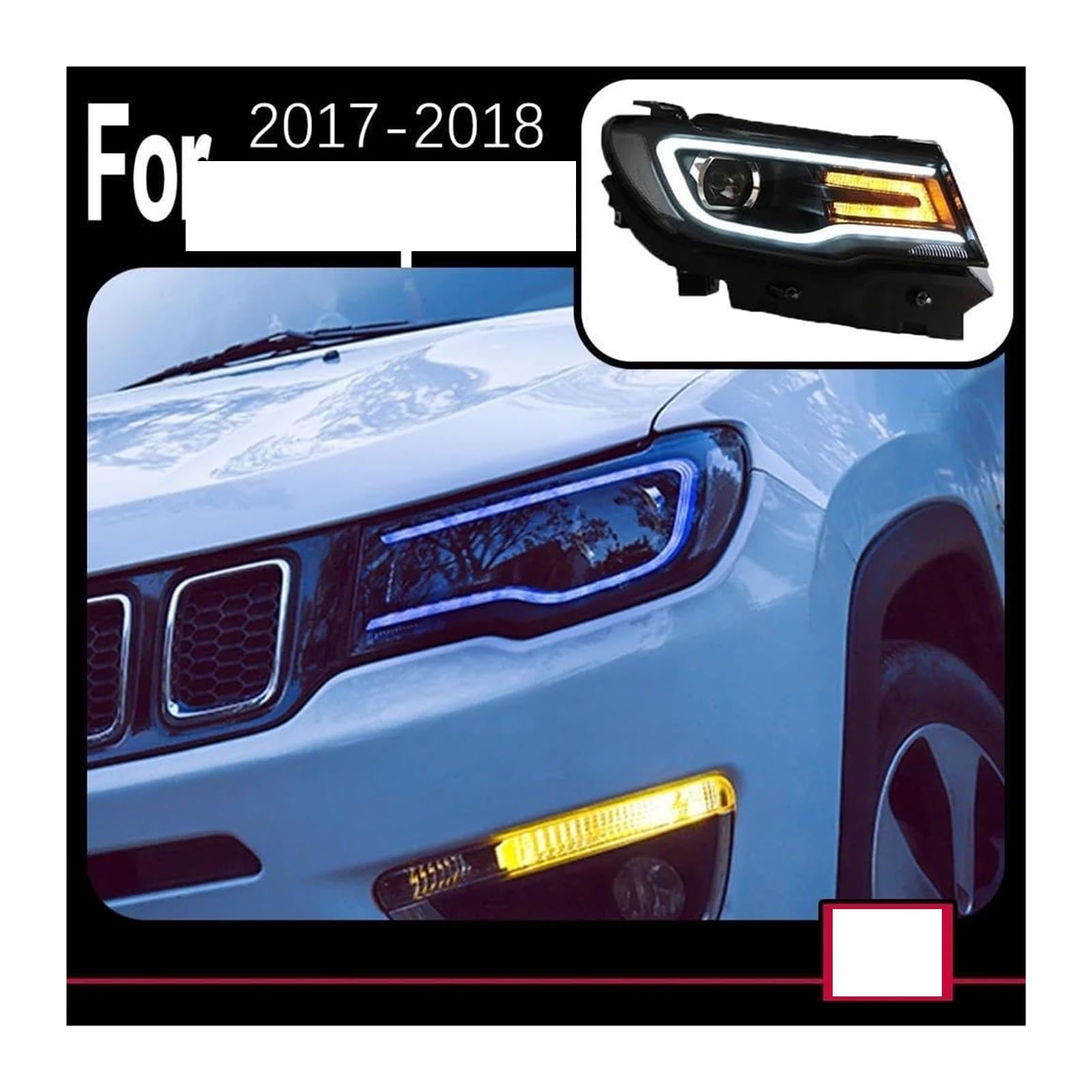 Reflektor przedni DRL Hid Bi Xenon dla Compass 2017-2018 Zespół optyczny samochodu (pełna dioda LED)