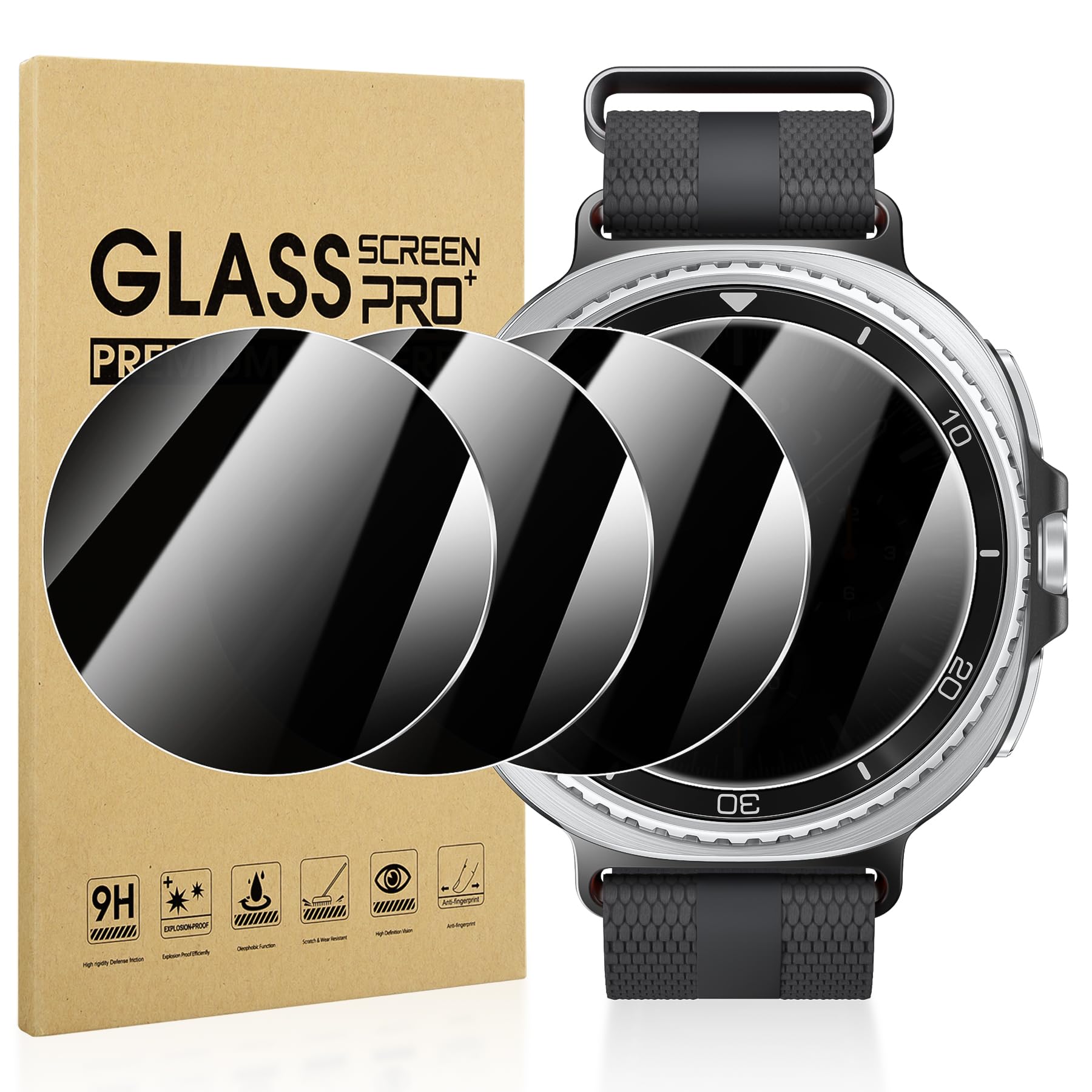 Suoman 4-Pack for Samsung Galaxy Watch 8 Classic 46mm Tempered Glass Privacy Screen Protector,[Anti peeping] Hardness protective film