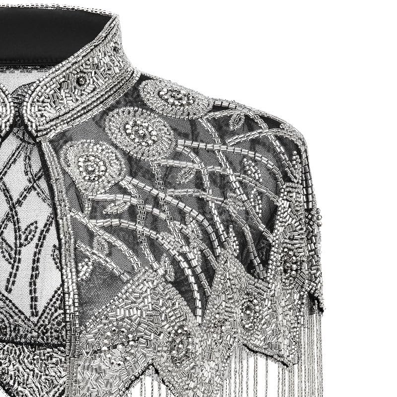 1920s Flapper Dresses for Women Fringed Shawl Wraps Sequin Beaded Evening Cape Art Deco for Wedding Party4